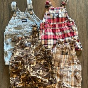 4 pairs of OshKosh shorts style overalls size 6months